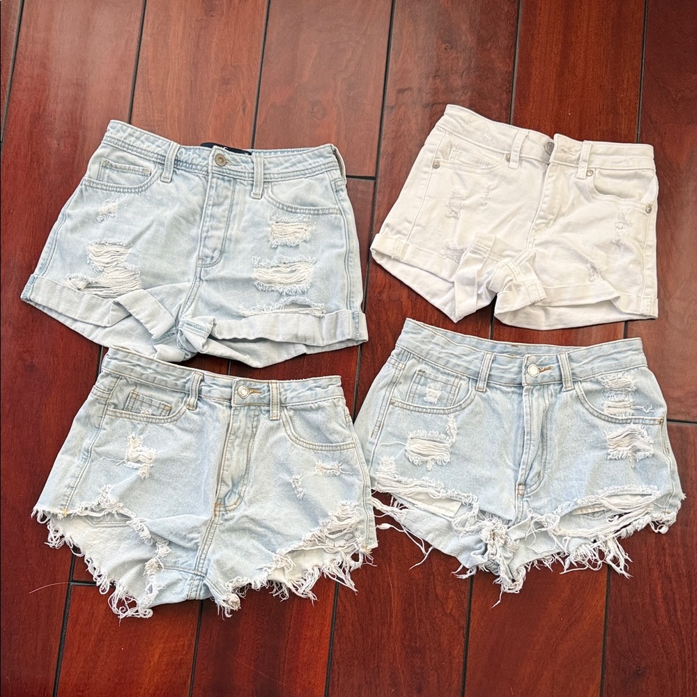 SHEIN / Hollister Light Blue and White Distressed Jean Shorts